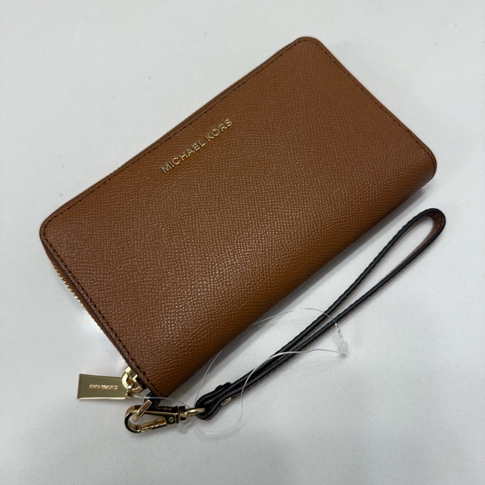 Michael Kors Tan Textured LEATHER Zip around Wallet 🤎 NWT